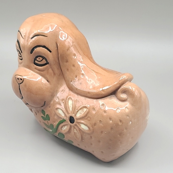 Vintage Ceramic Hound-Dog, Adorable Face & Daisy - Picture 3 of 6